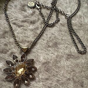 Jessica Simpson Gold Tone Y2K Statement Long Topaz Sunburst Necklace